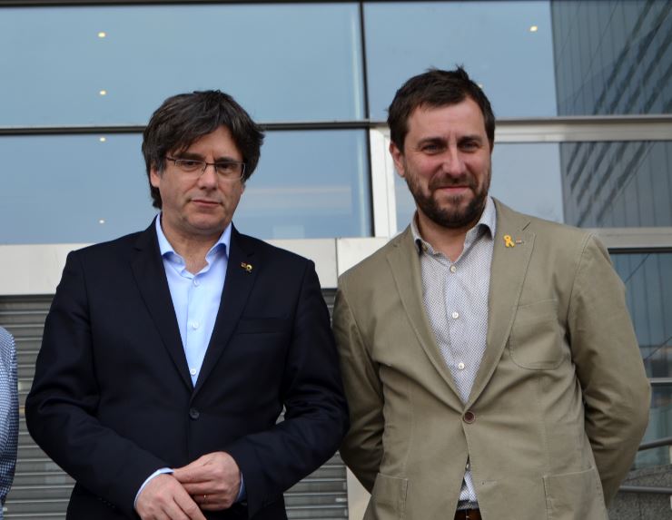 JxCat's Carles Puigdemont and Toni Comín on May 26 (ACN/Blanca Blay)